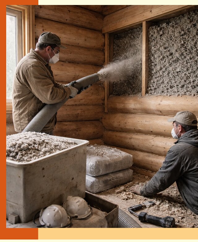 Утепление дома из бруса эковатой в Кстово