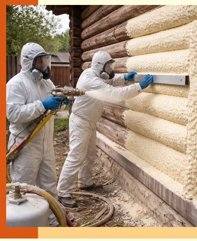 Утепление бревенчатого дома ППУ в Кстово эффективной изоляцией