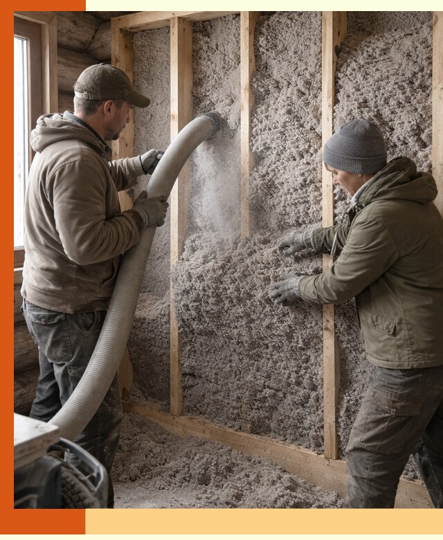 Утепление бревенчатого дома эковатой в Кстово