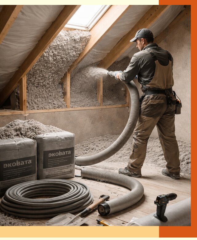 Утепление мансарды эковатой в Кстово от 2240 руб/м2 — монтаж, задувка, цена | ТепломастерКсв