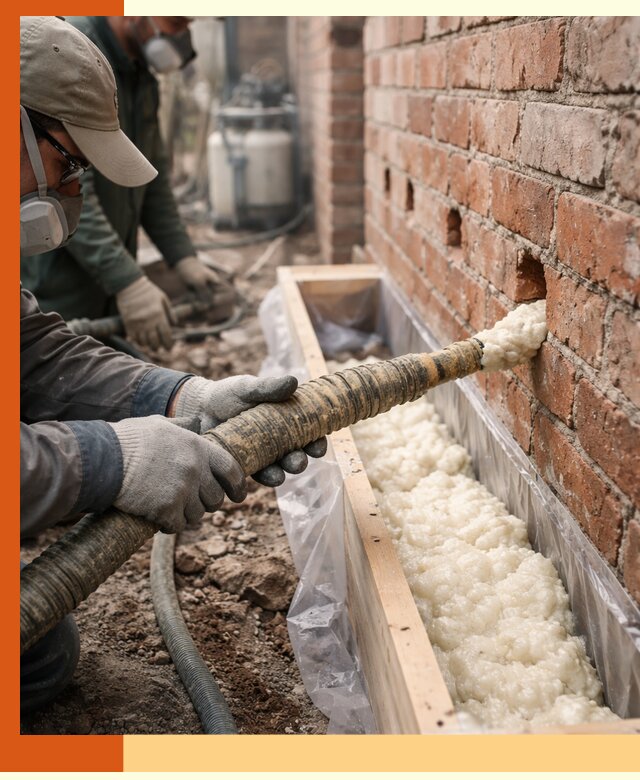 Заливка ППУ в пустоты кирпичной стены в Кстово