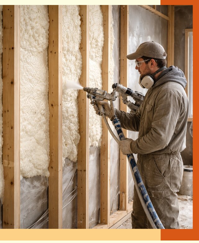 Утепление каркасной стены ППУ в Кстово от 4328 руб./м2 под ключ | ТепломастерКсв