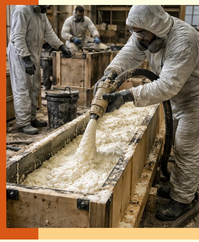 Заливка пенополиуретана в формы для утепления в Кстово